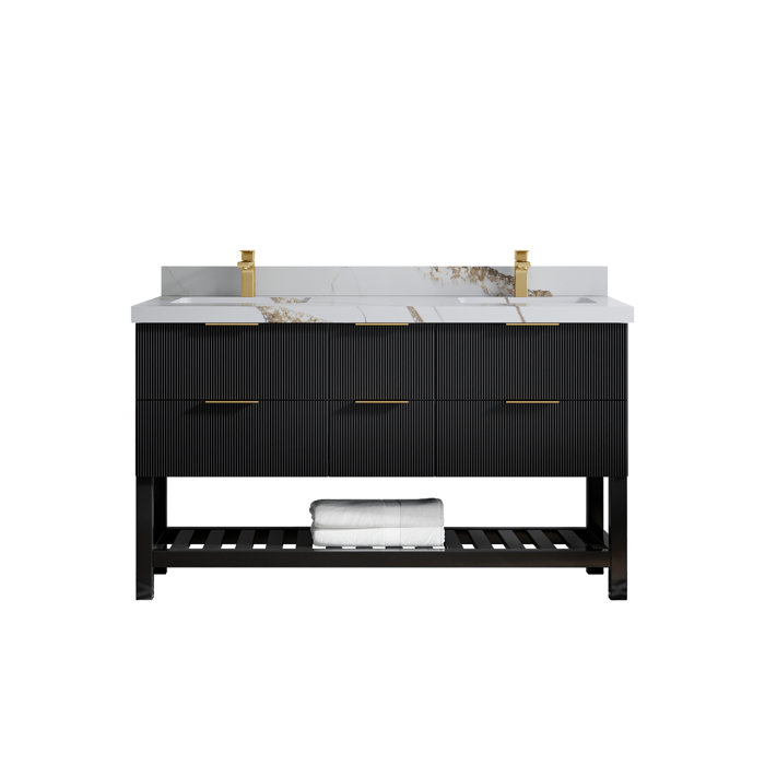 Everly Quinn 60'' Double Bathroom Vanity with Quartz Top Wayfair
